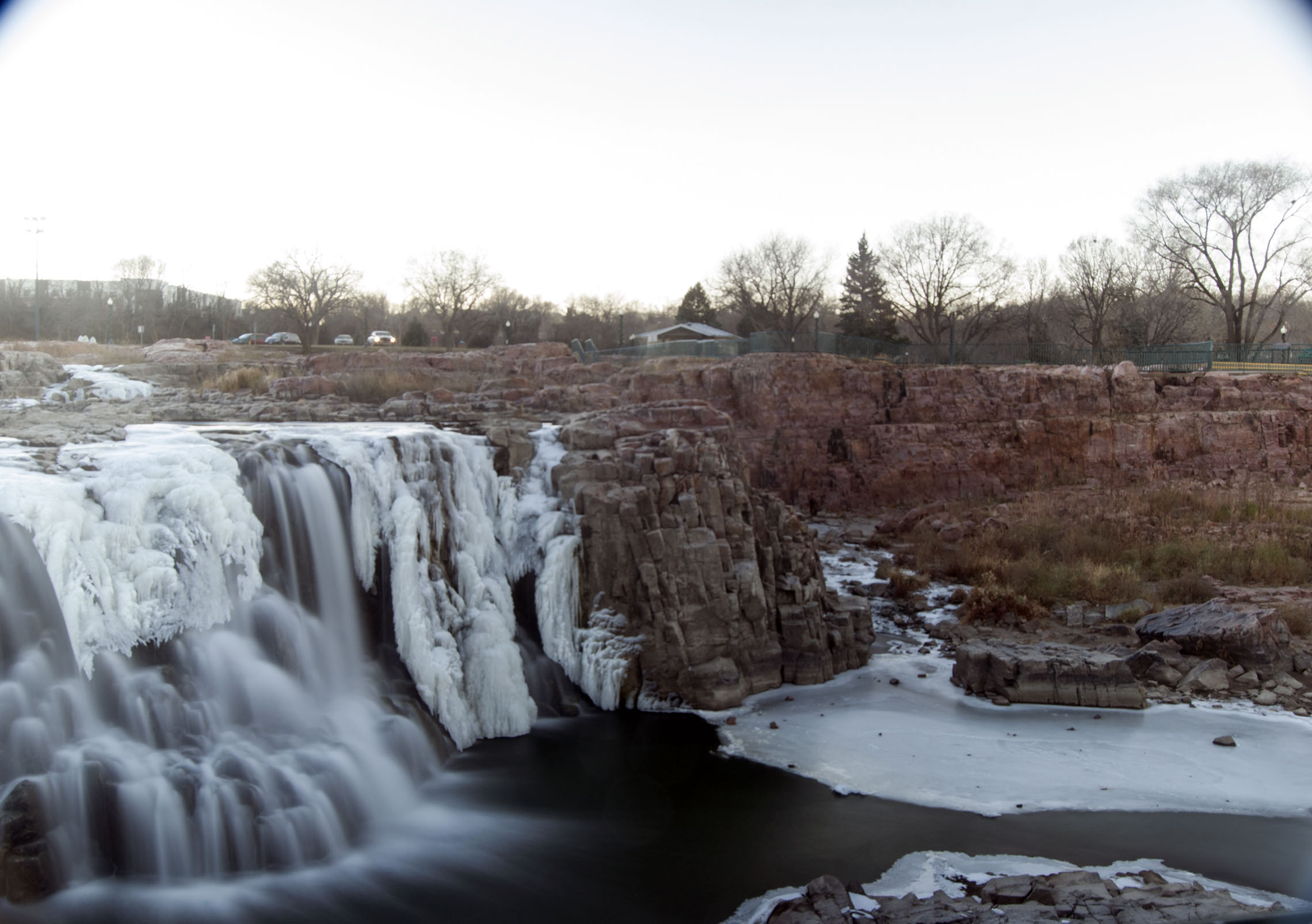 Sioux Falls Waterfall with ice formations and running water 01