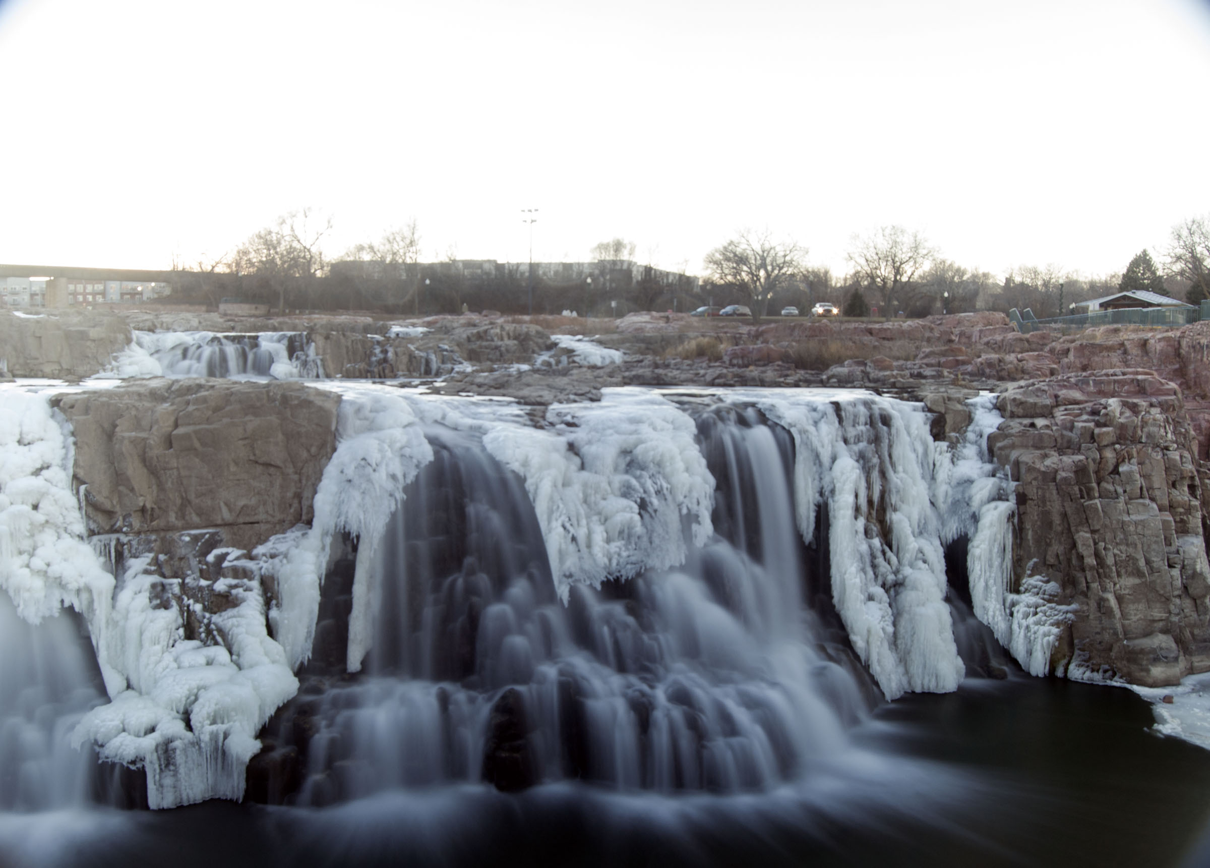 Sioux Falls Waterfall with ice formations and running water 02